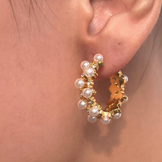 Golden Pearl Cluster Hoop